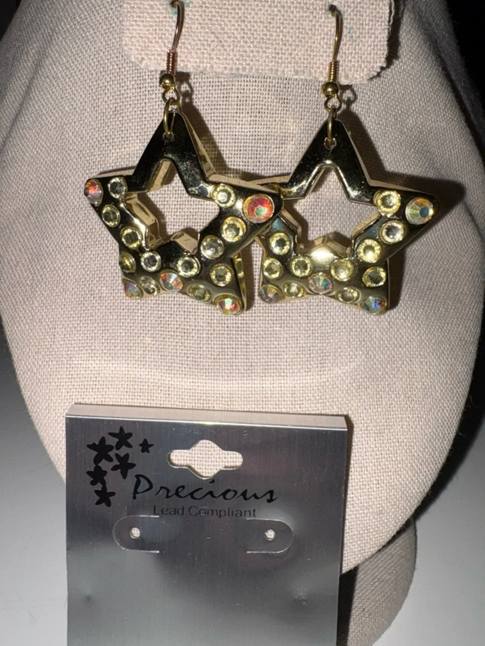Gold Star Crystal Drop Earrings - Women Jewelry - Picture 2 of 2